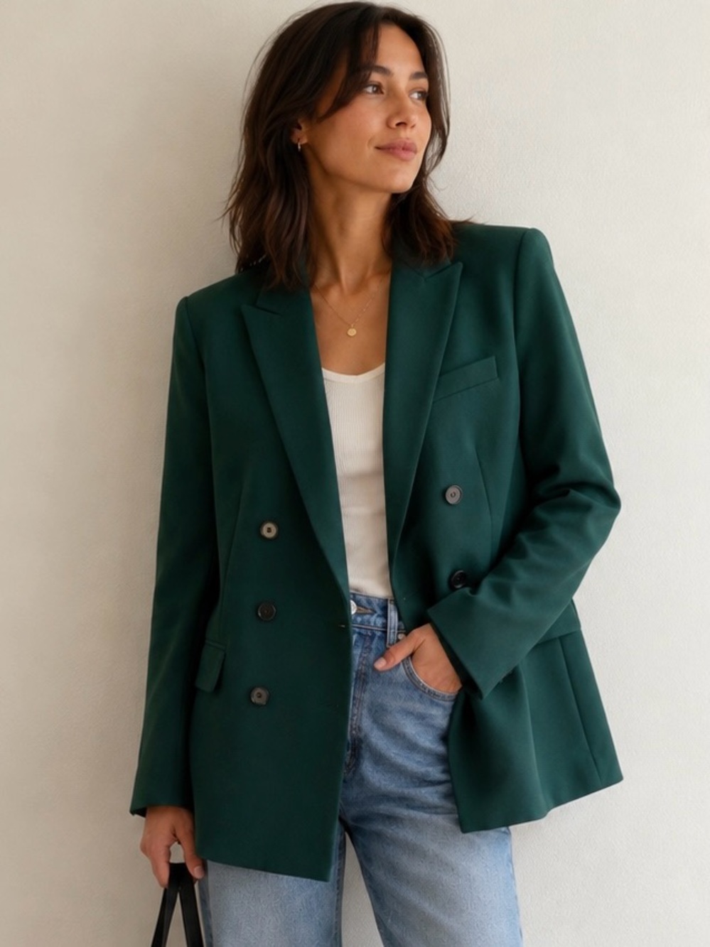 Zara Emerald Green Double-Breasted Blazer - M